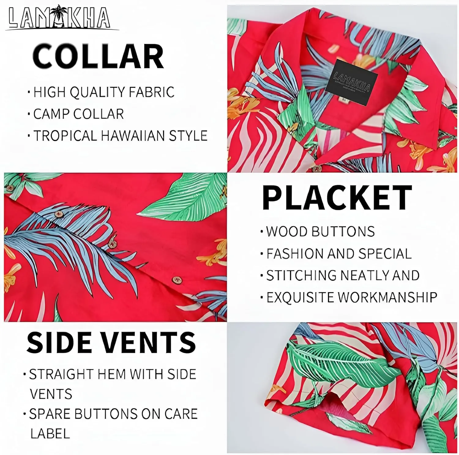 Men's Casual Button-Down Shirts, Tropical Short Sleeve Floral Printed Beach Hawaiian Shirt for Men Holiday