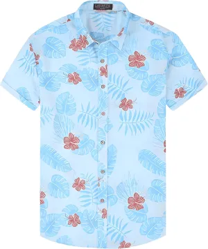 Men's Casual Button-Down Shirts, Tropical Short Sleeve Floral Printed Beach Hawaiian Shirt for Men Holiday