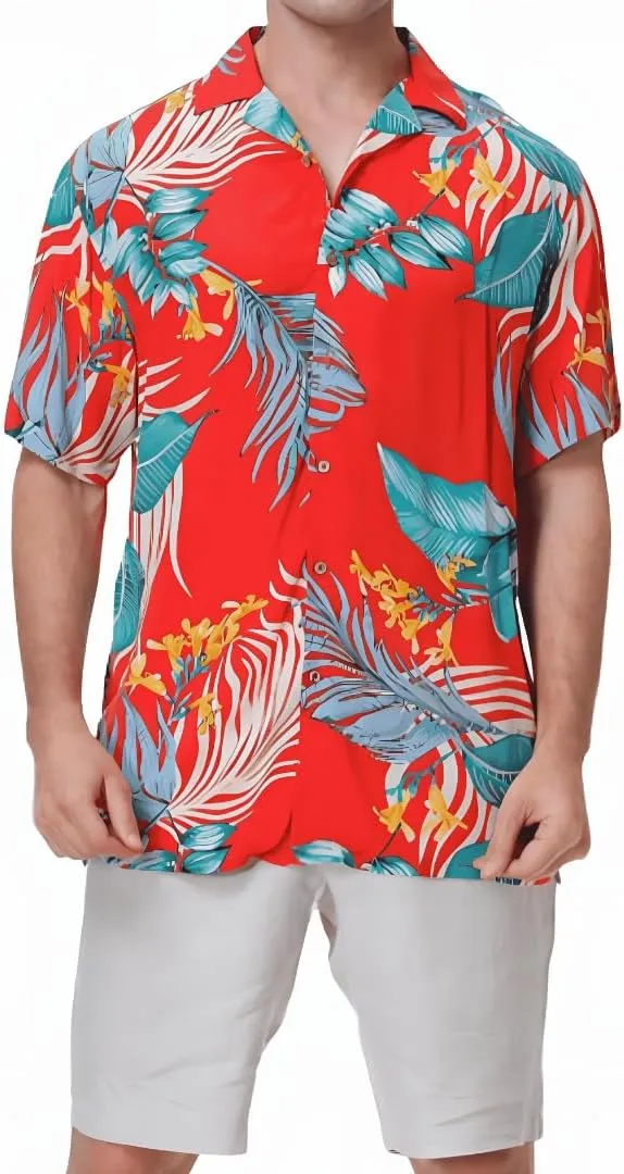 Men's Casual Button-Down Shirts, Tropical Short Sleeve Floral Printed Beach Hawaiian Shirt for Men Holiday