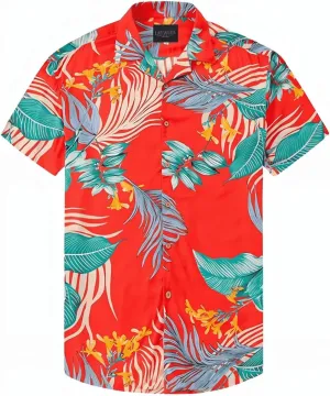 Men's Casual Button-Down Shirts, Tropical Short Sleeve Floral Printed Beach Hawaiian Shirt for Men Holiday