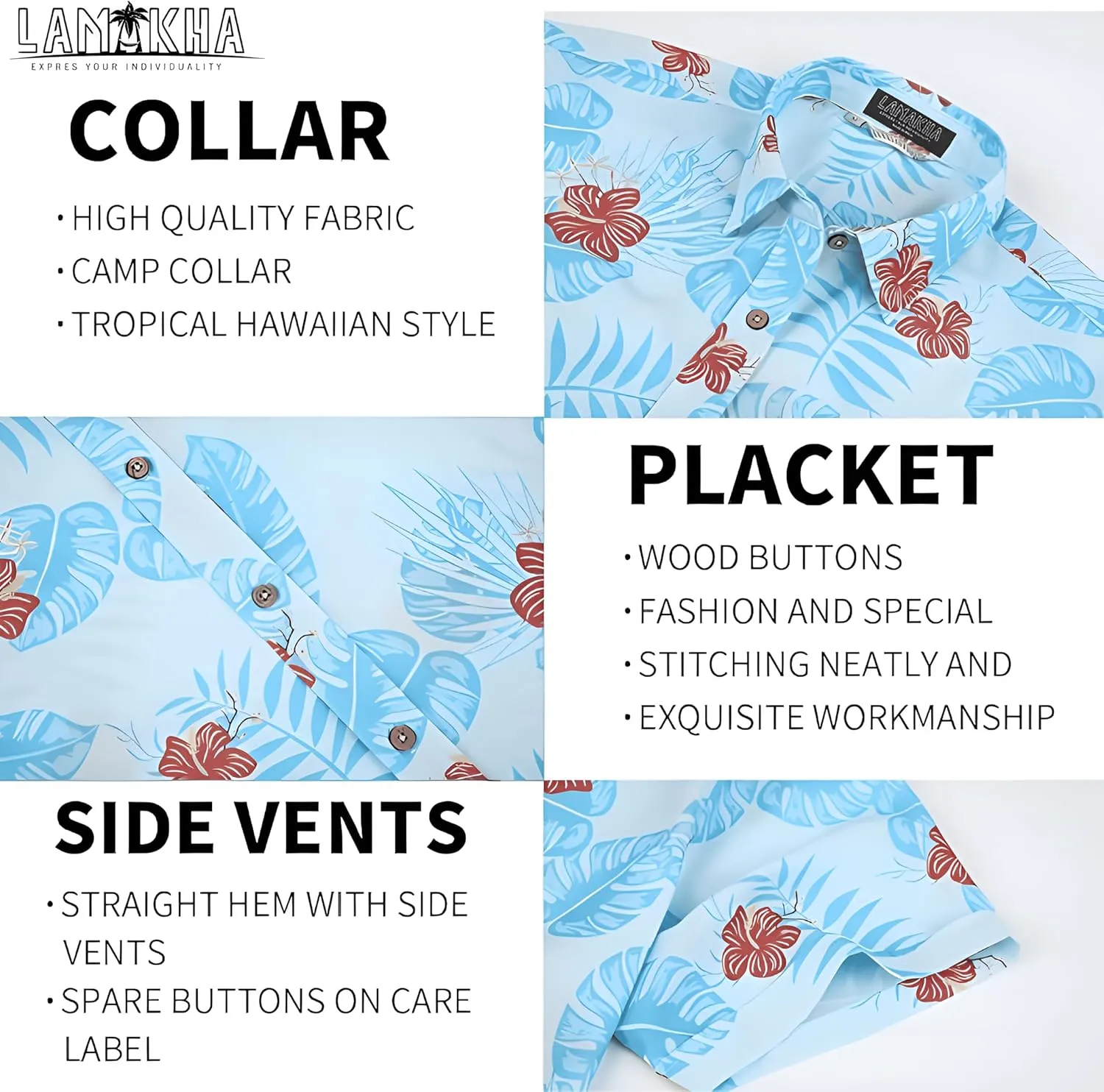 Men's Casual Button-Down Shirts, Tropical Short Sleeve Floral Printed Beach Hawaiian Shirt for Men Holiday
