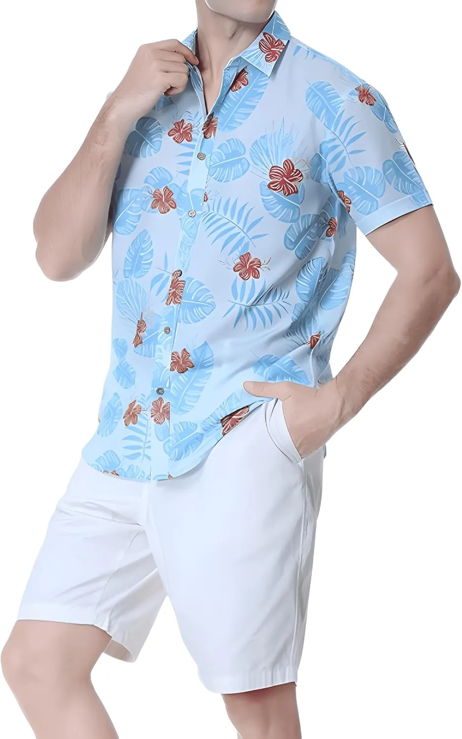 Men's Casual Button-Down Shirts, Tropical Short Sleeve Floral Printed Beach Hawaiian Shirt for Men Holiday