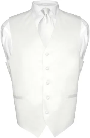Men's Dress Vest & NeckTie Solid WHITE Color Neck Tie Set for Suit or Tuxedo