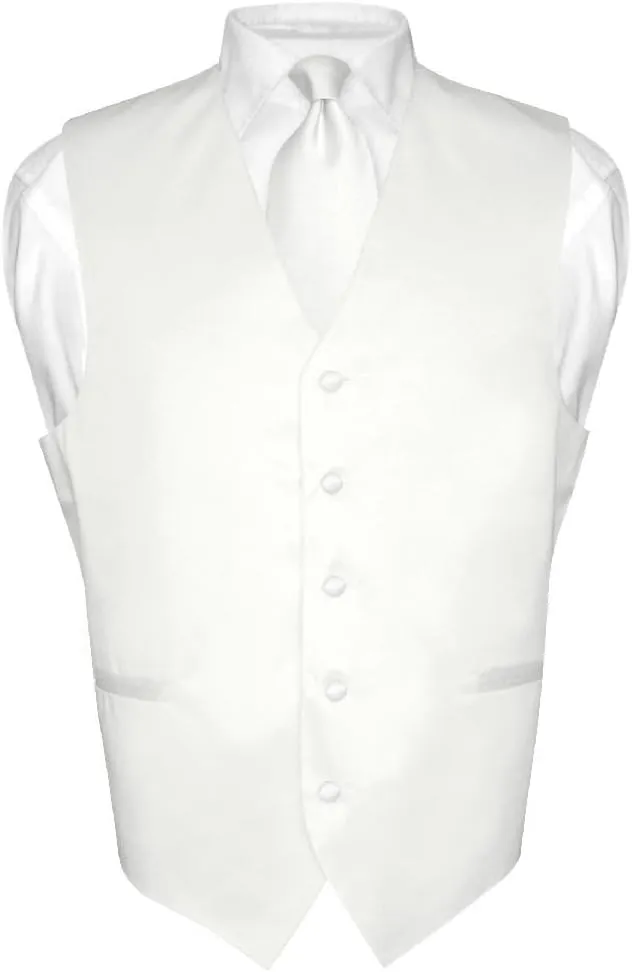 Men's Dress Vest & NeckTie Solid WHITE Color Neck Tie Set for Suit or Tuxedo