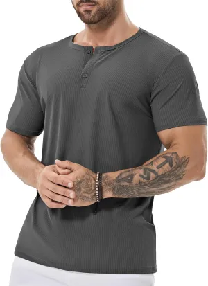 Mens Dry Fit Henley Shirt Gym Clothes Slim Fit T Shirt Workout Short Sleeve Athletic Tshirt True Classic Casual Tee