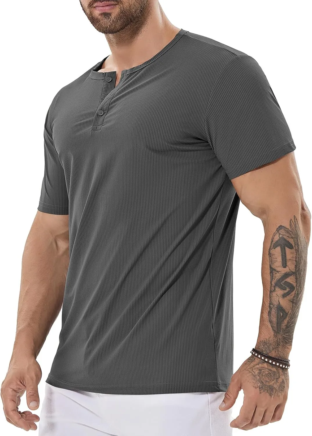 Mens Dry Fit Henley Shirt Gym Clothes Slim Fit T Shirt Workout Short Sleeve Athletic Tshirt True Classic Casual Tee