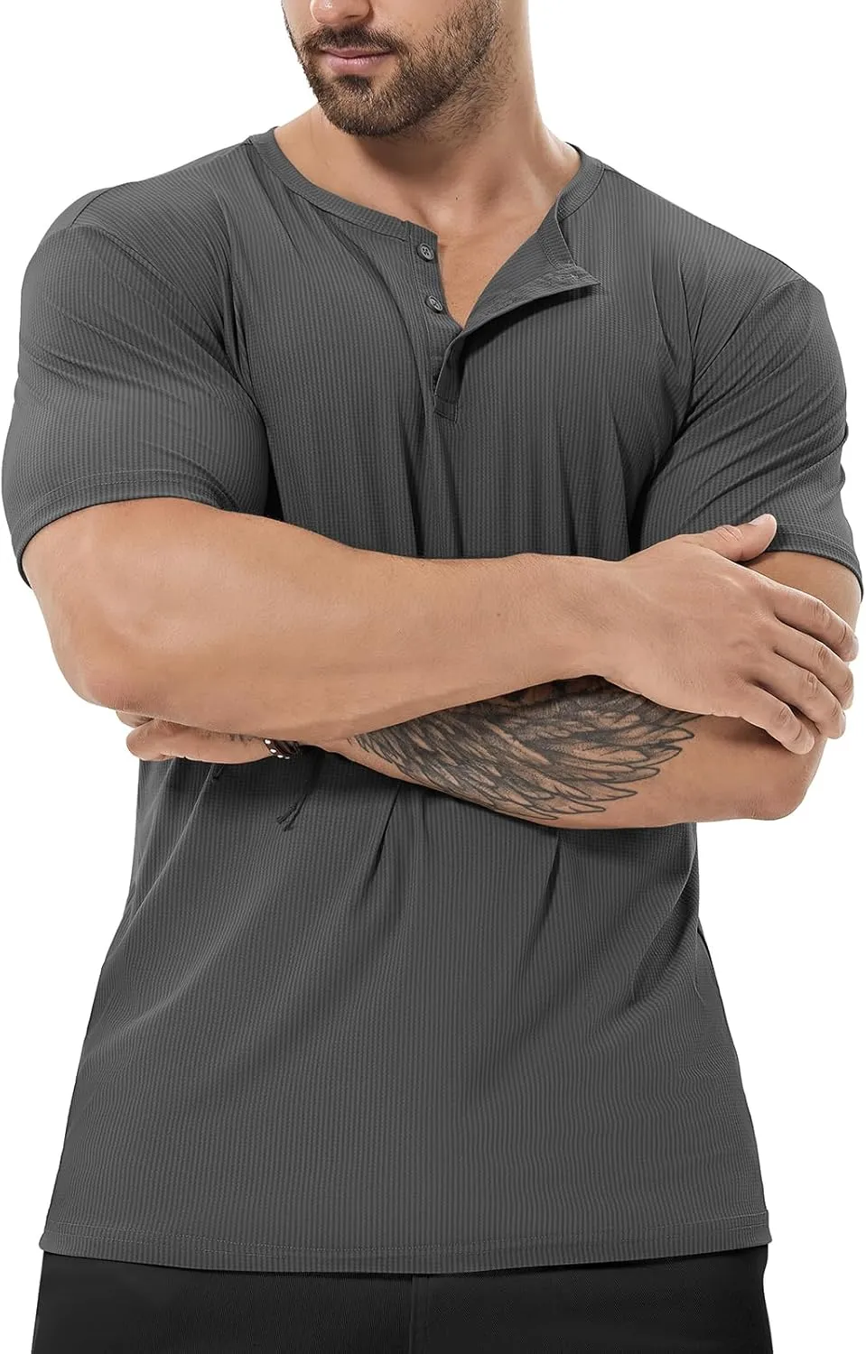 Mens Dry Fit Henley Shirt Gym Clothes Slim Fit T Shirt Workout Short Sleeve Athletic Tshirt True Classic Casual Tee