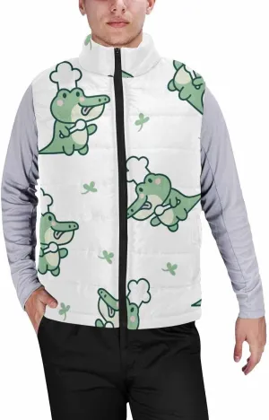 Mens Fleece Vest Dog Paw Hearts Pattern Men Outdoor Casual Stand Collar Padded Vest Coat Thick Sleeveless Jacket