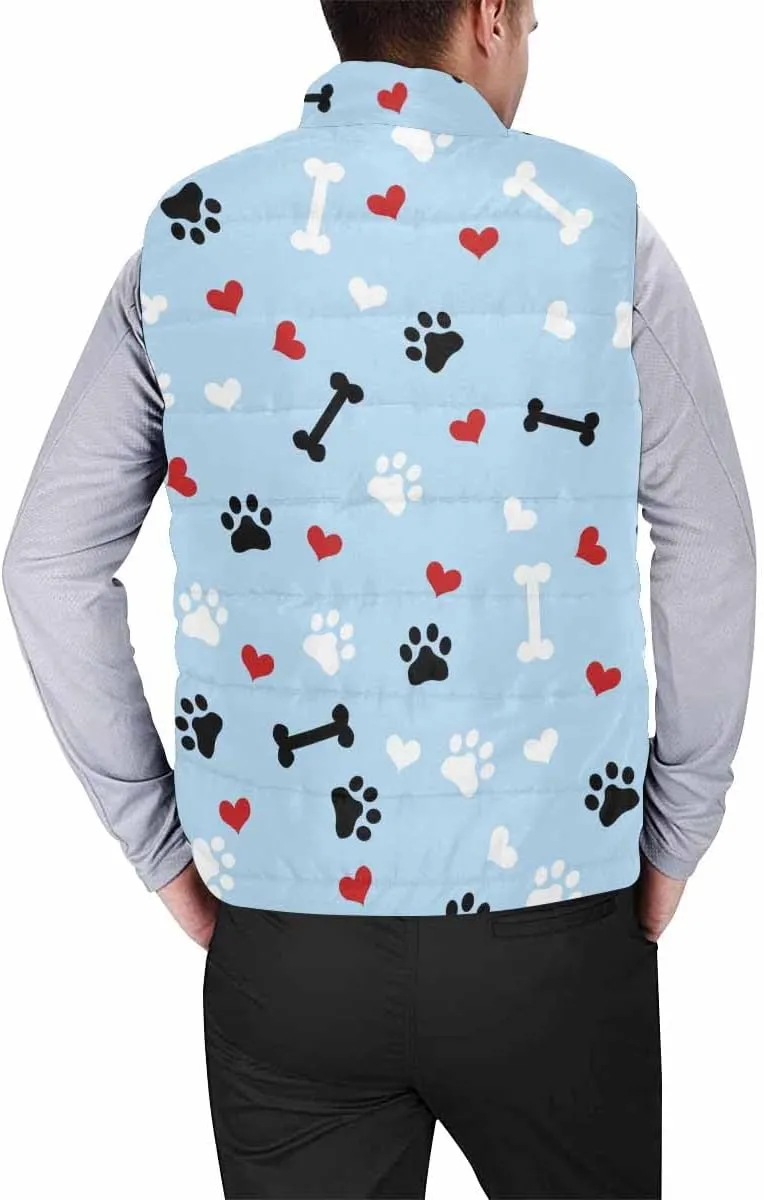 Mens Fleece Vest Dog Paw Hearts Pattern Men Outdoor Casual Stand Collar Padded Vest Coat Thick Sleeveless Jacket