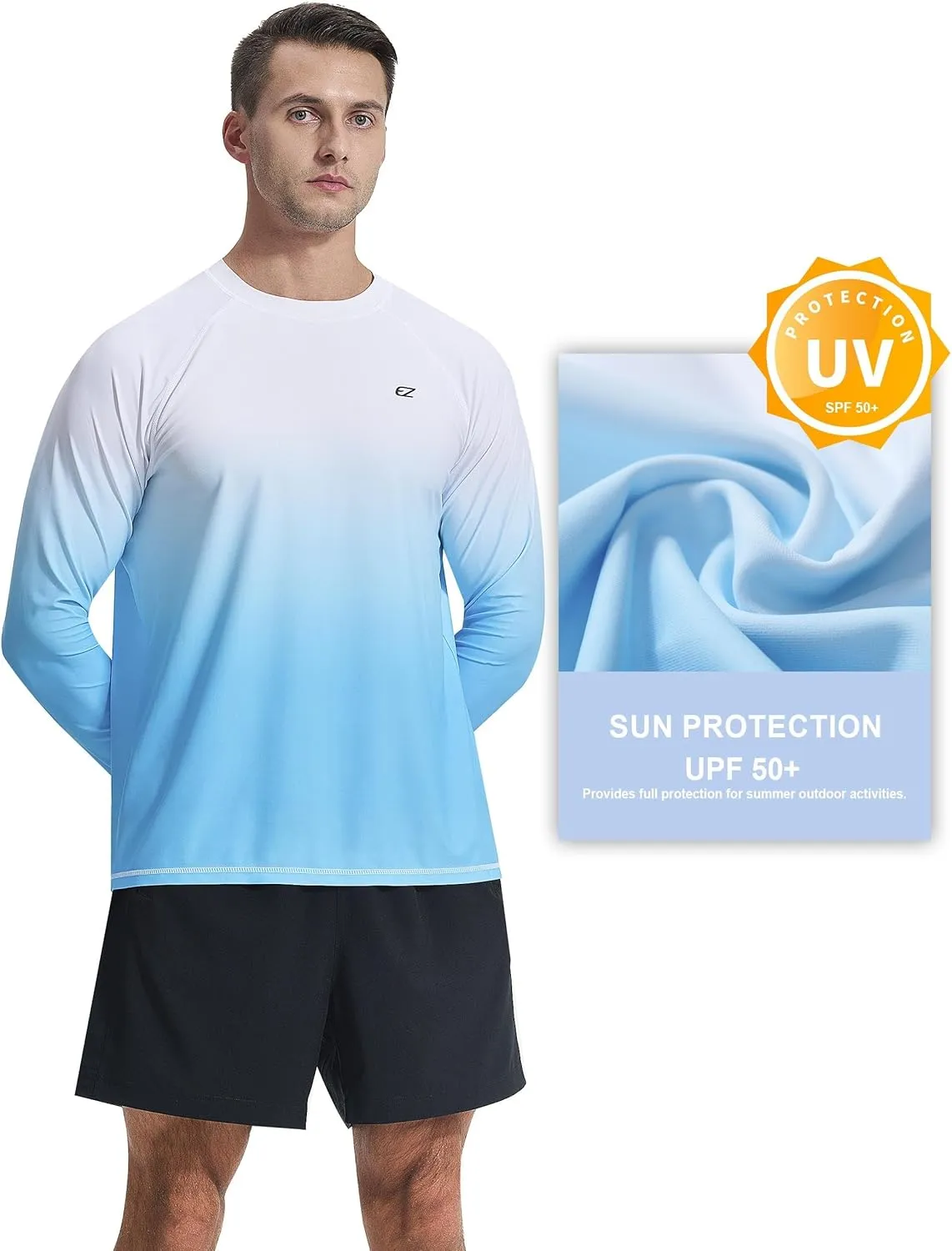 Men's Long Sleeve Rash Guard Quick Dry Swim Shirts UPF 50  UV Sun Protection Tee Surfing Tops
