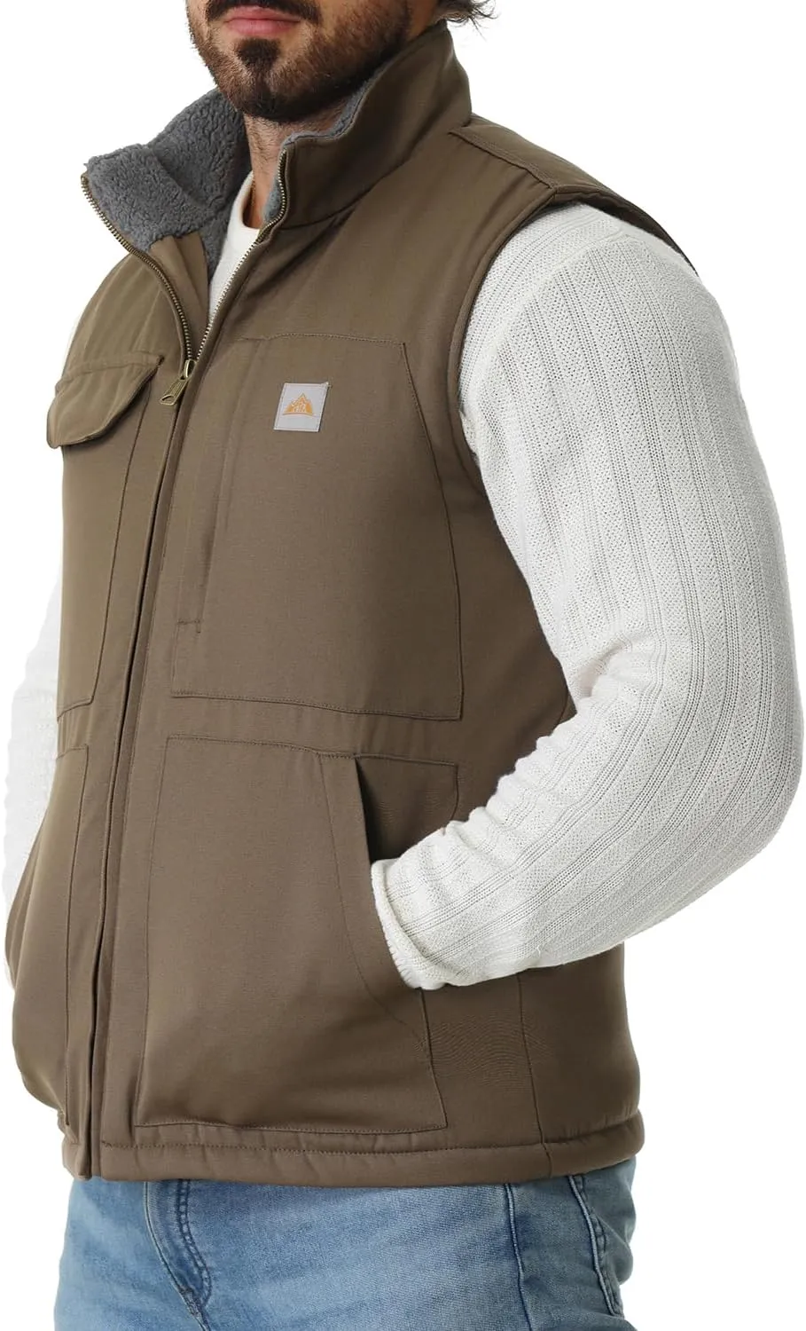 Men's Loose Fit Washed Duck Fleece-Lined Waterproof Workwear Mock-Neck Vest