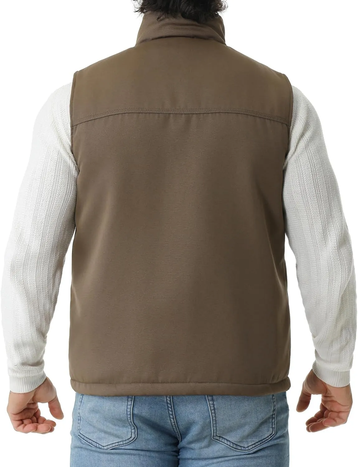 Men's Loose Fit Washed Duck Fleece-Lined Waterproof Workwear Mock-Neck Vest