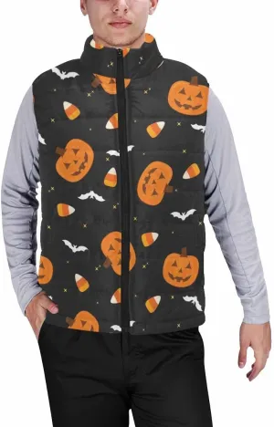 Mens Puffer Vest Halloween Pumokin Autumn Winter Warm Vest Coat Jacket Casual Loose Sleeveless Slim Warm Outwear