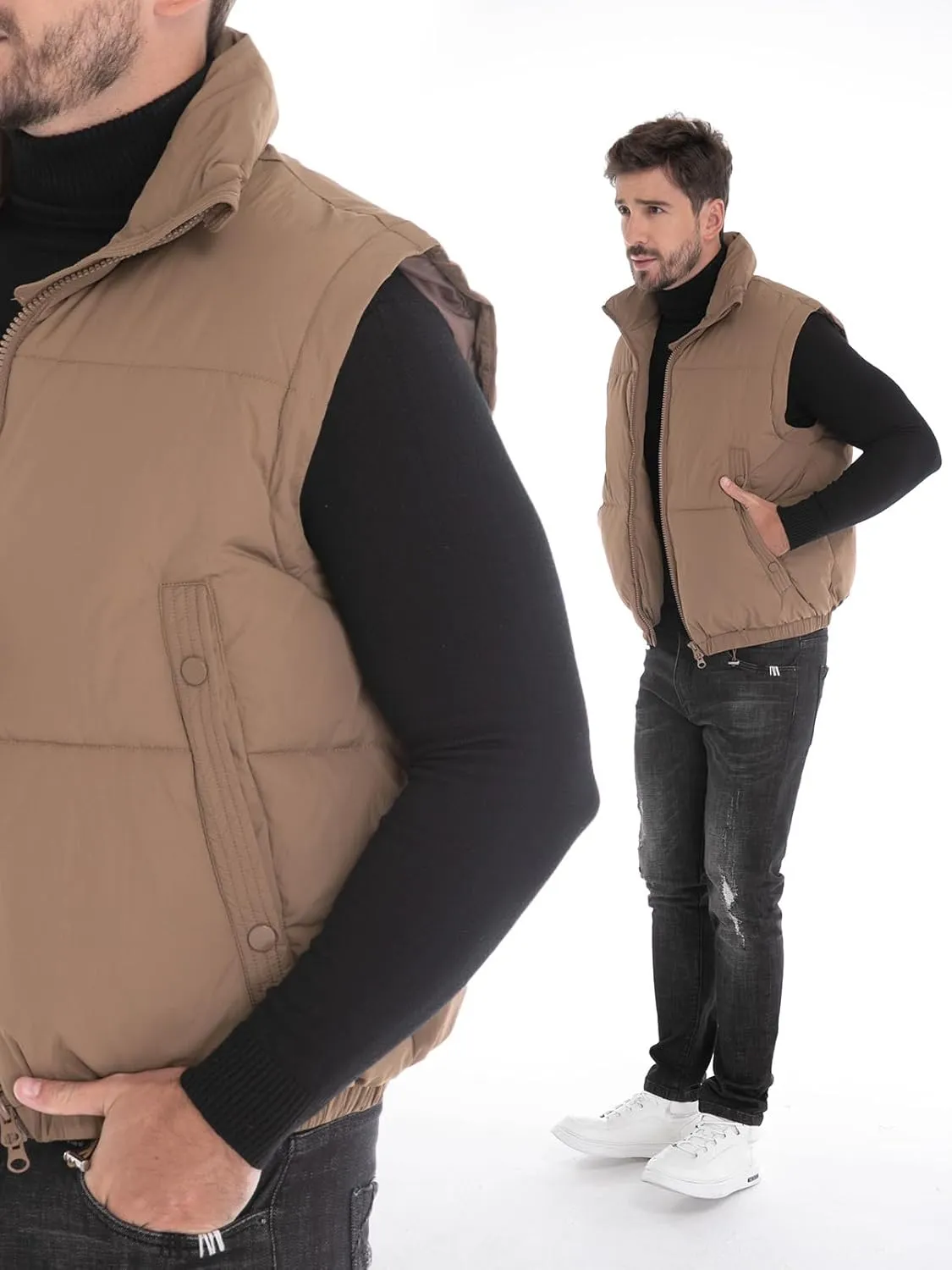 Men's Puffer Vest, Quilted Puffy Warm Outerwear Winter Causal Sleeveless Jacket