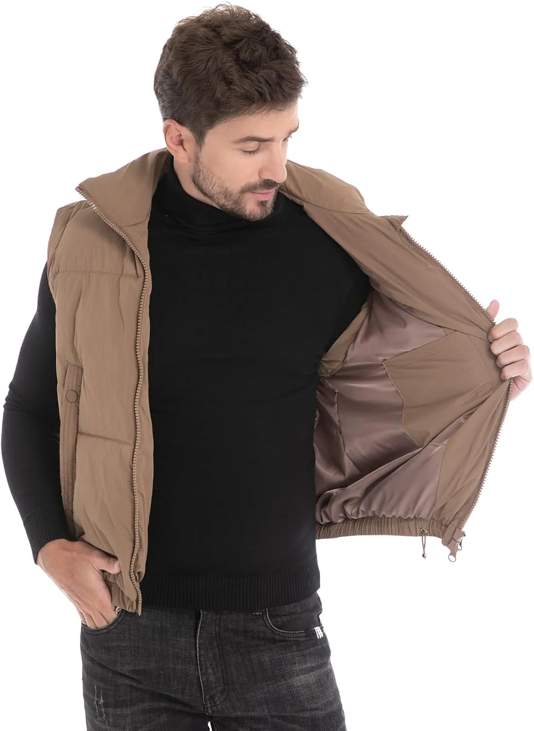 Men's Puffer Vest, Quilted Puffy Warm Outerwear Winter Causal Sleeveless Jacket