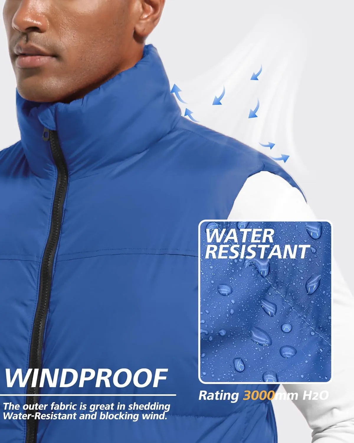 Men's Quilted Puffer Vest Sleeveless Warm Jacket Winter Water-Resistant Outdoor Puffy Vest Sizes M to 3XL