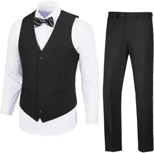 Men's Suit 2-Piece Set, Slim Fit Formal Business Wedding Suit Vest Pants for Men