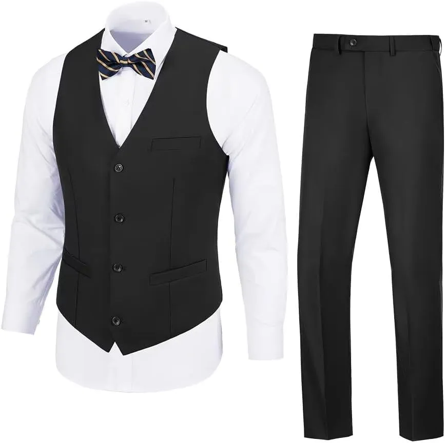 Men's Suit 2-Piece Set, Slim Fit Formal Business Wedding Suit Vest Pants for Men