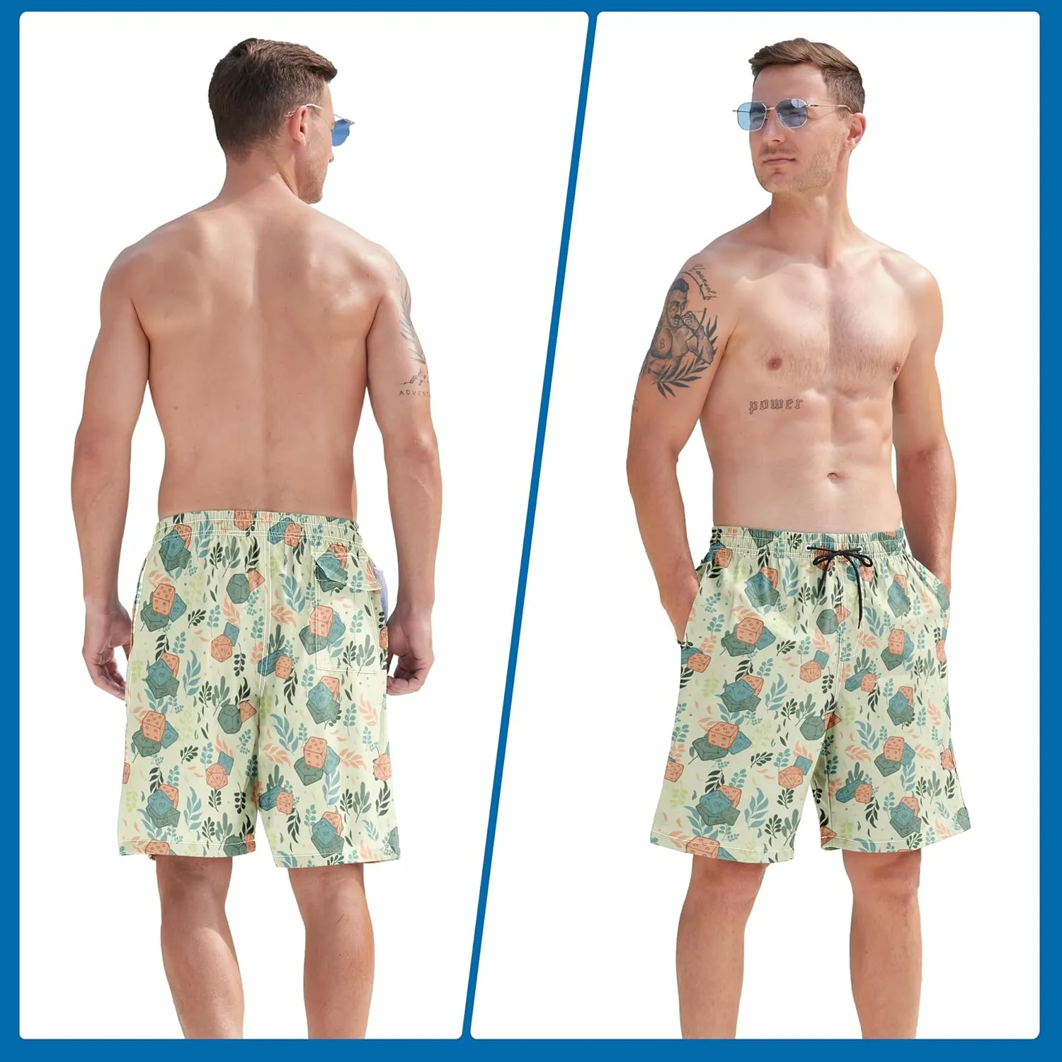 Mens Swim Trunks Quick Dry Board Shorts with Mesh Lining, Breathable Surf Beach Shorts Swimwear Bathing Suits