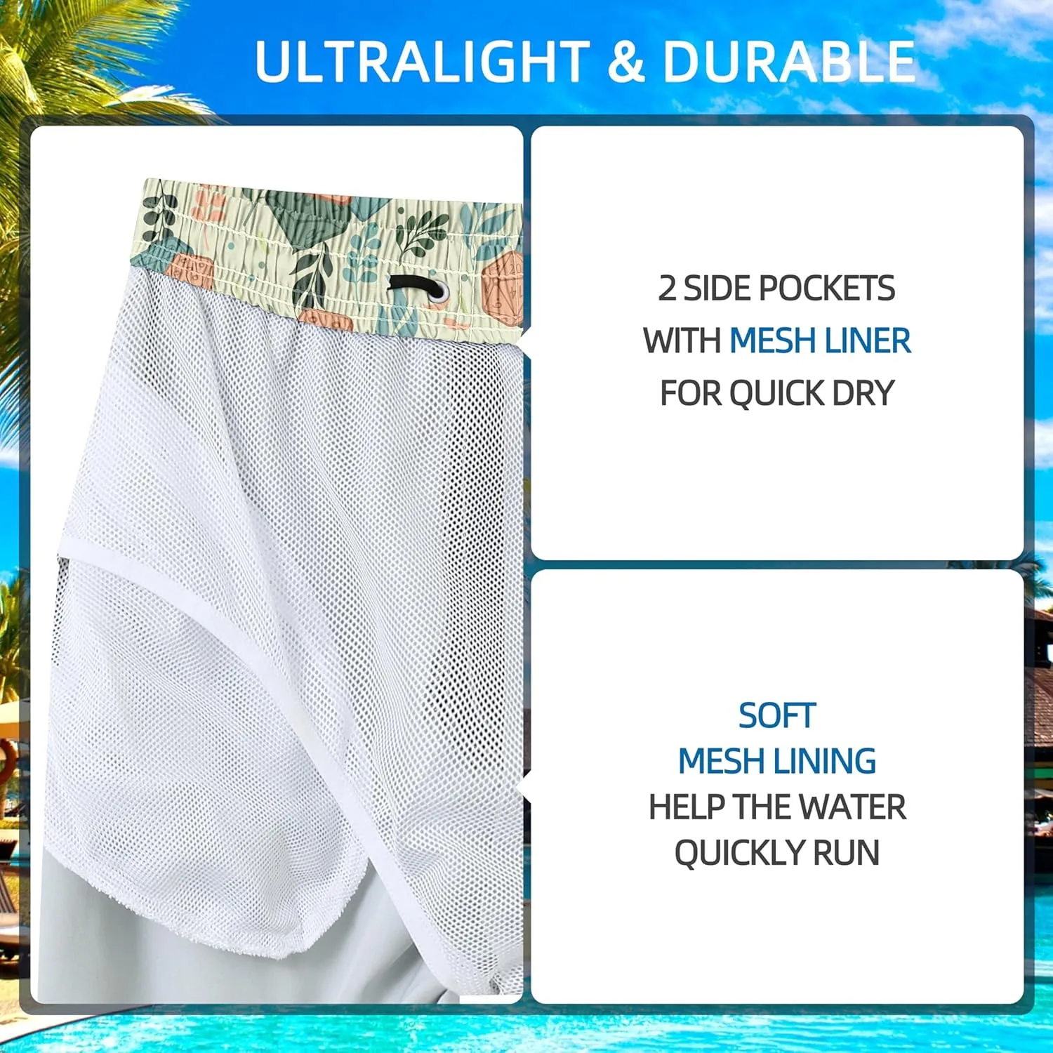 Mens Swim Trunks Quick Dry Board Shorts with Mesh Lining, Breathable Surf Beach Shorts Swimwear Bathing Suits