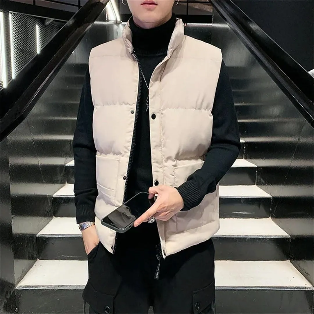 Men's Vest Coat Thick Windproof Camo1 Sleeveless Jacket Collar Down Cotton Padded Vest