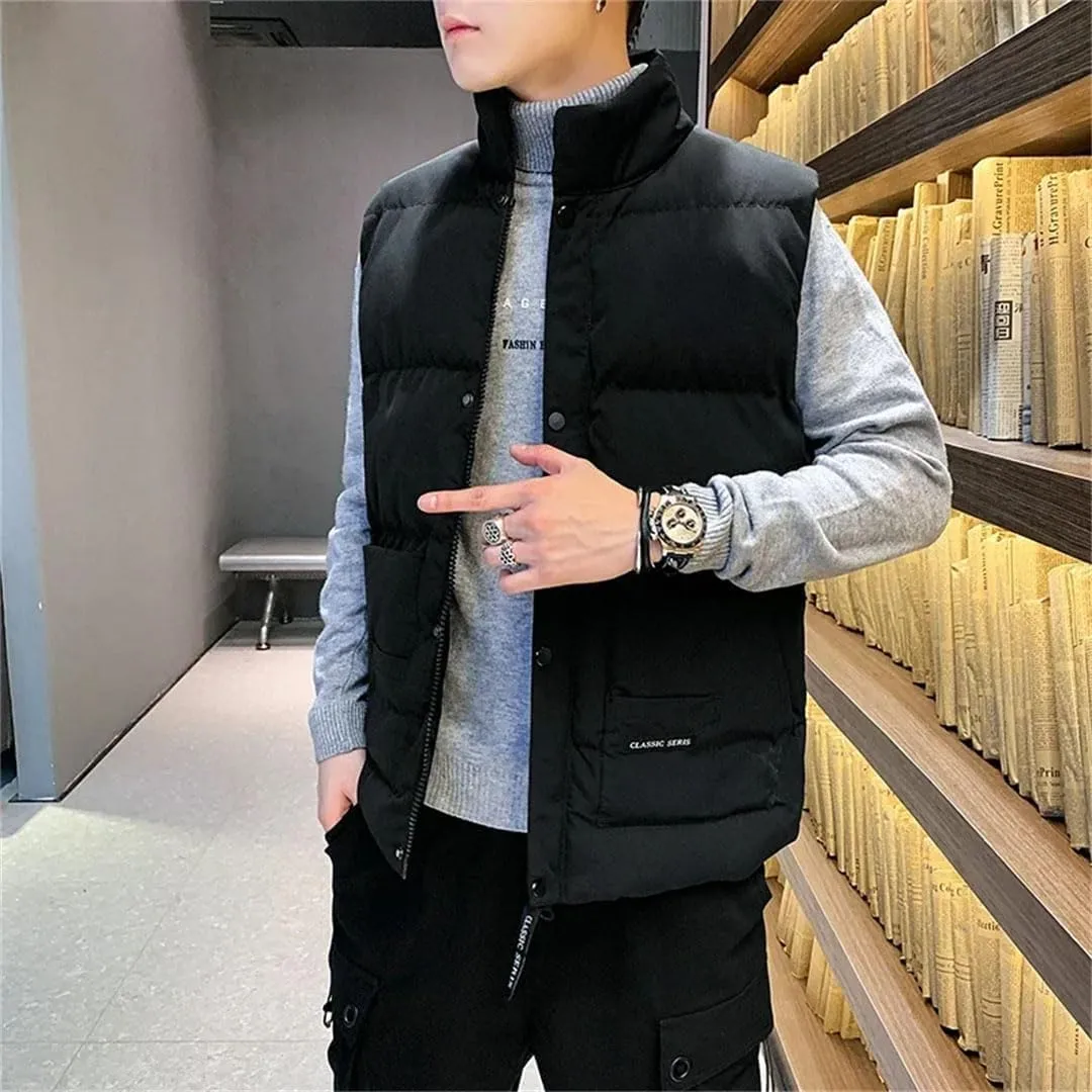 Men's Vest Coat Thick Windproof Camo1 Sleeveless Jacket Collar Down Cotton Padded Vest