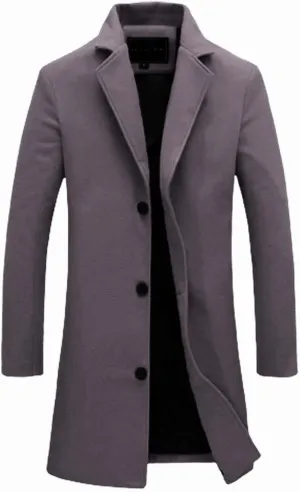 Men's Wool Blend Coat Winter Thermal Notched Collar Single Breasted Fashion Pea Coat Trench Overcoat
