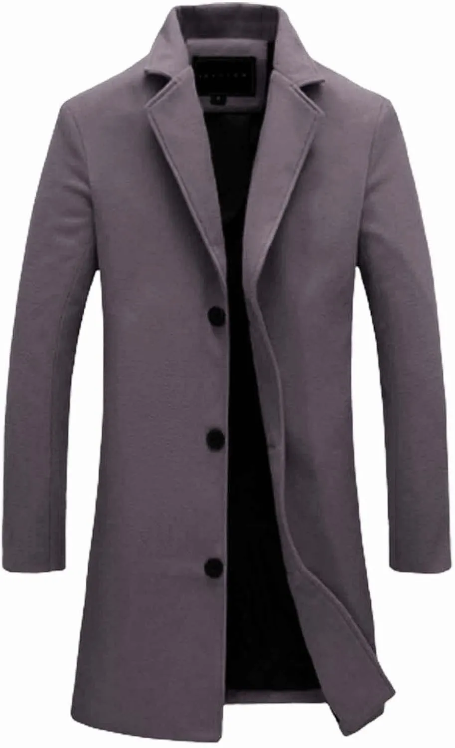 Men's Wool Blend Coat Winter Thermal Notched Collar Single Breasted Fashion Pea Coat Trench Overcoat
