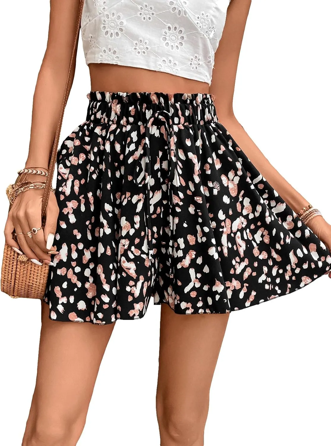 Milumia Women's Ditsy Floral Elastic Waist Skort Ruffle Hem Boho Short Skirt Skorts