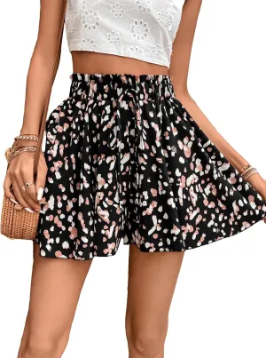 Milumia Women's Ditsy Floral Elastic Waist Skort Ruffle Hem Boho Short Skirt Skorts