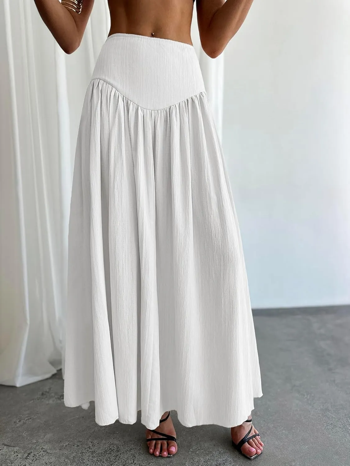 Milumia Women's Pleated Flowy Long Skirts High Waist Maxi Skirt with Pocket