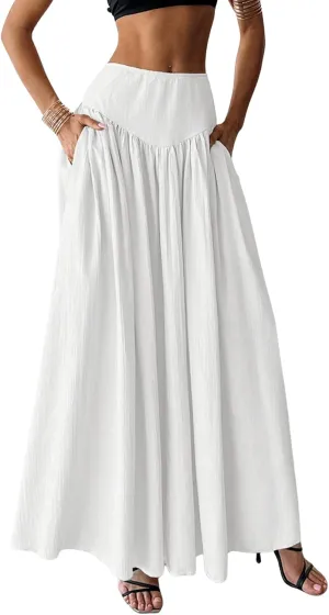 Milumia Women's Pleated Flowy Long Skirts High Waist Maxi Skirt with Pocket
