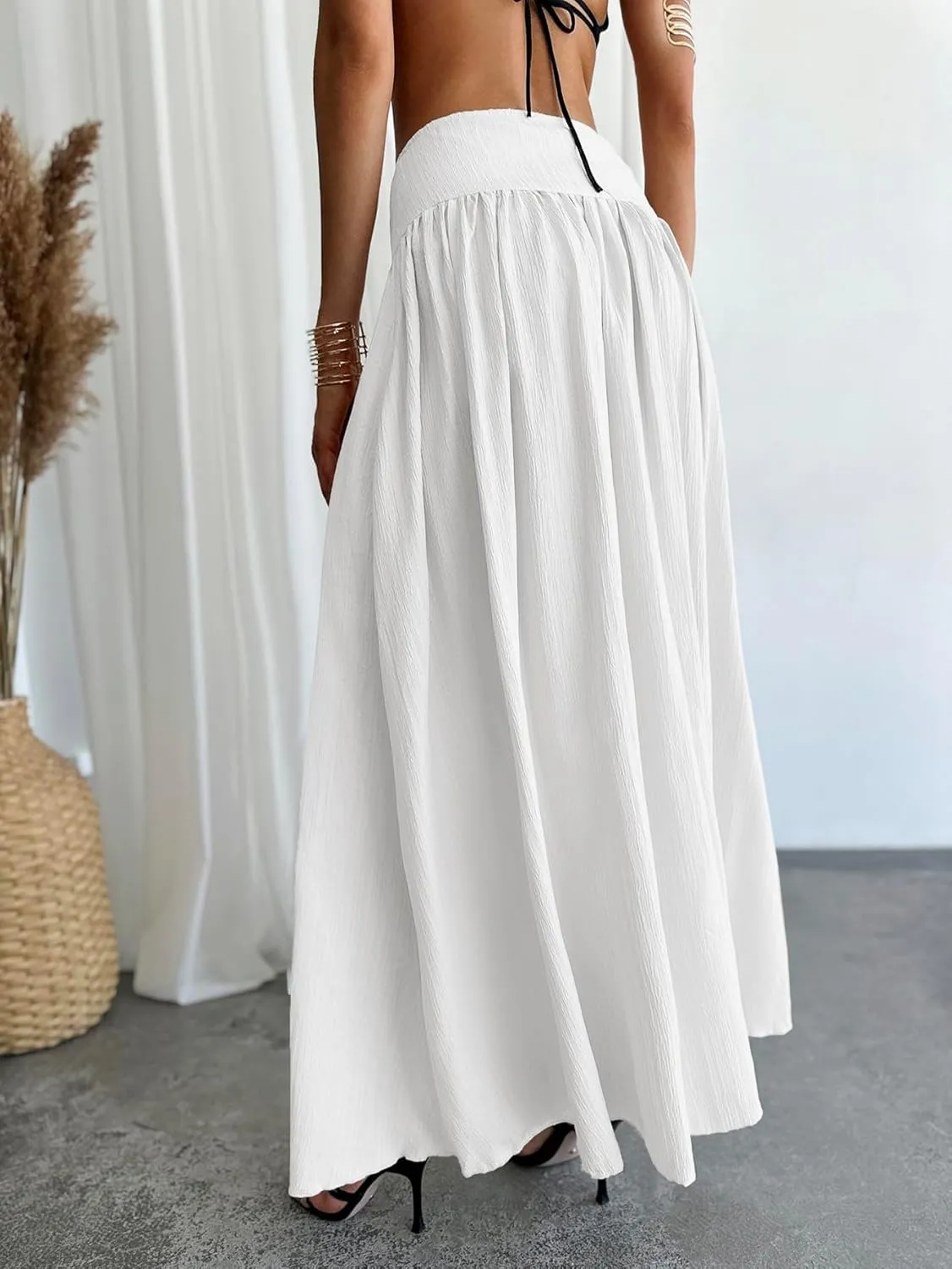 Milumia Women's Pleated Flowy Long Skirts High Waist Maxi Skirt with Pocket