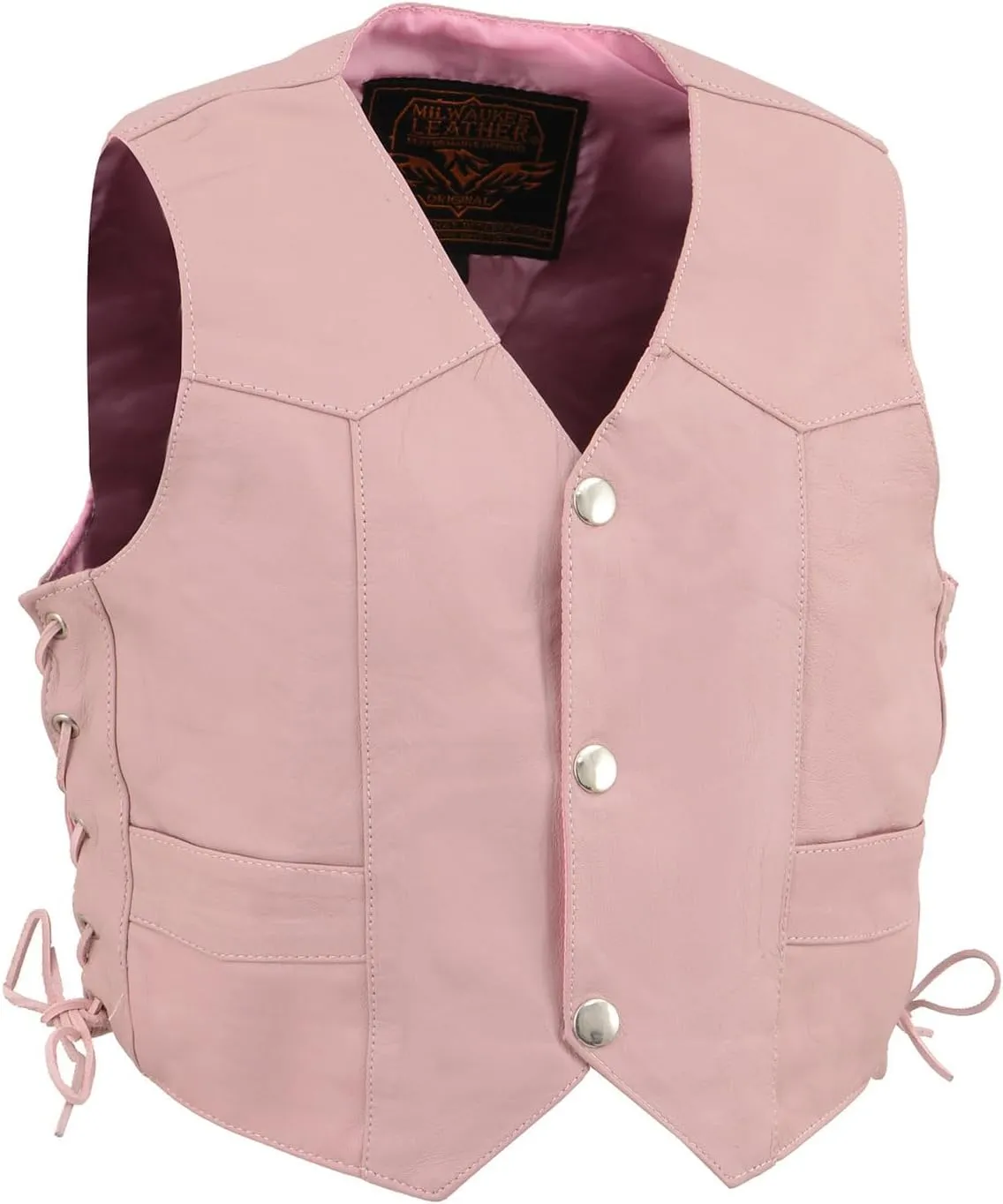 Milwaukee Leather SH2011LPNK Girls Pink Classic Three Snap Leather Vest