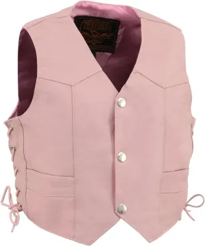 Milwaukee Leather SH2011LPNK Girls Pink Classic Three Snap Leather Vest