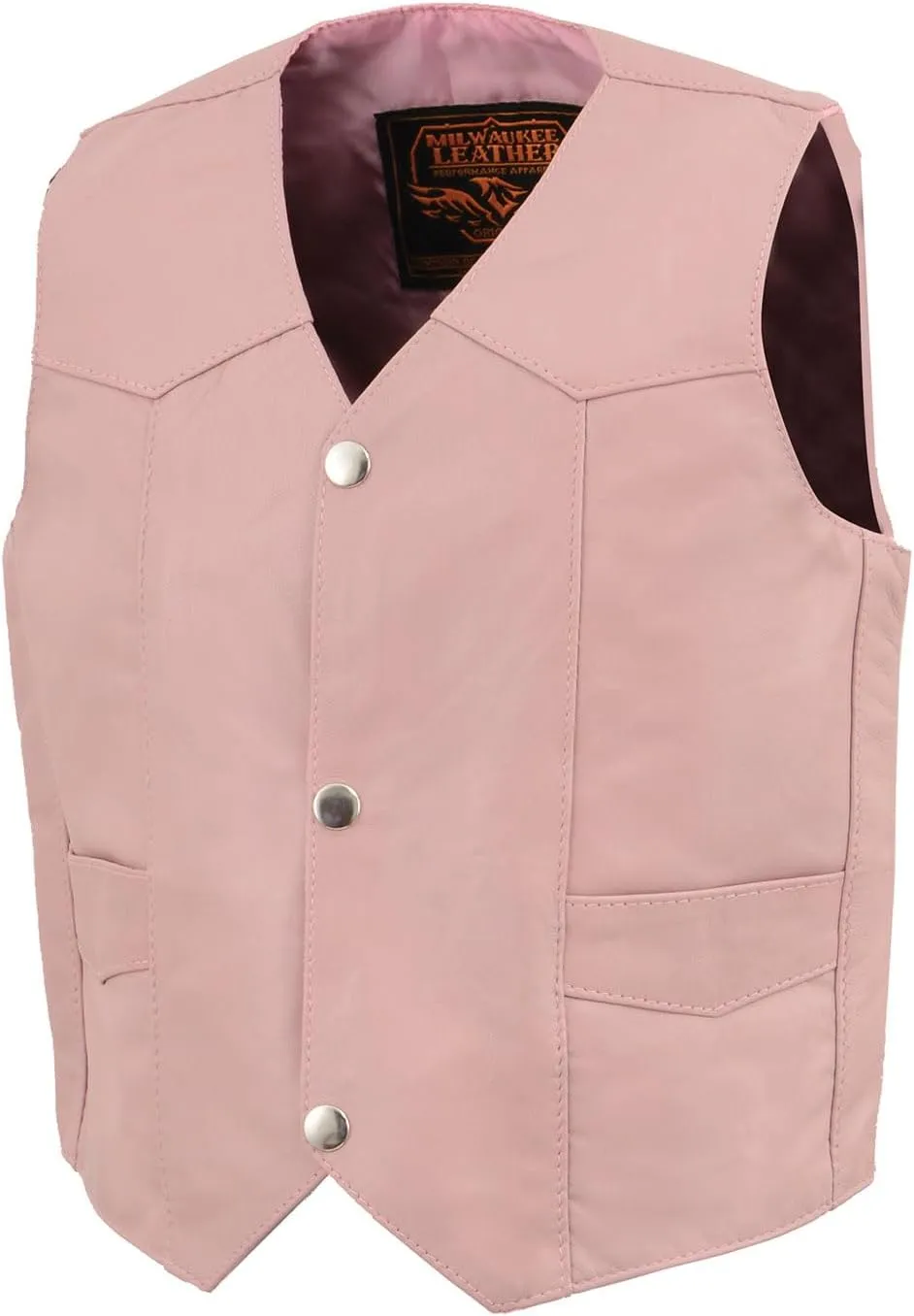 Milwaukee Leather SH2011LPNK Girls Pink Classic Three Snap Leather Vest
