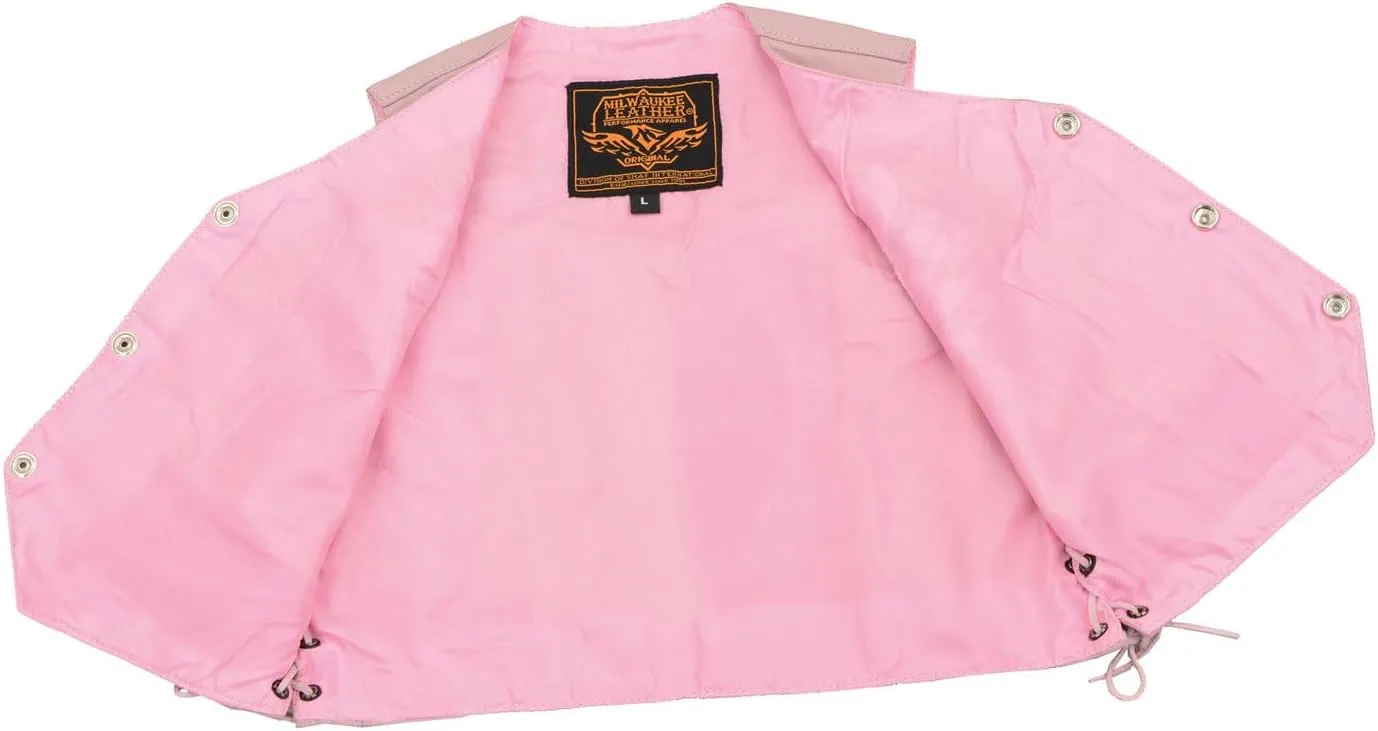 Milwaukee Leather SH2011LPNK Girls Pink Classic Three Snap Leather Vest