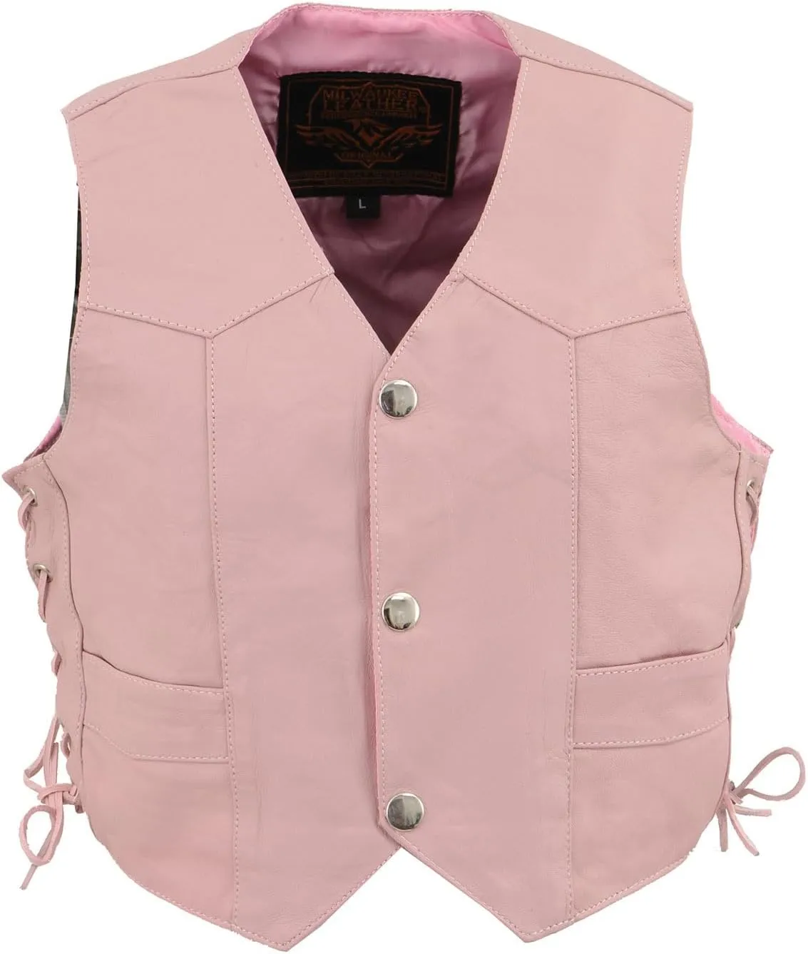 Milwaukee Leather SH2011LPNK Girls Pink Classic Three Snap Leather Vest
