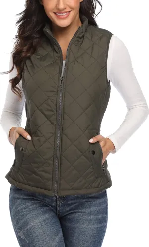 MISS MOLY Women Lightweight Quilted Padded Vest Stand Collar Zip Up Front Gilet Quilted
