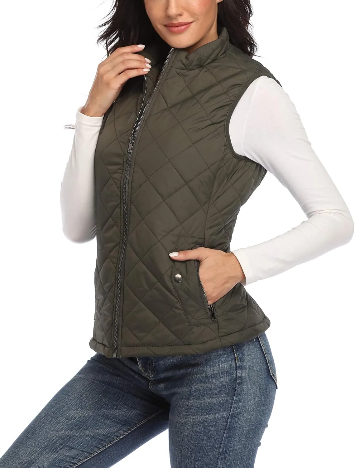 MISS MOLY Women Lightweight Quilted Padded Vest Stand Collar Zip Up Front Gilet Quilted
