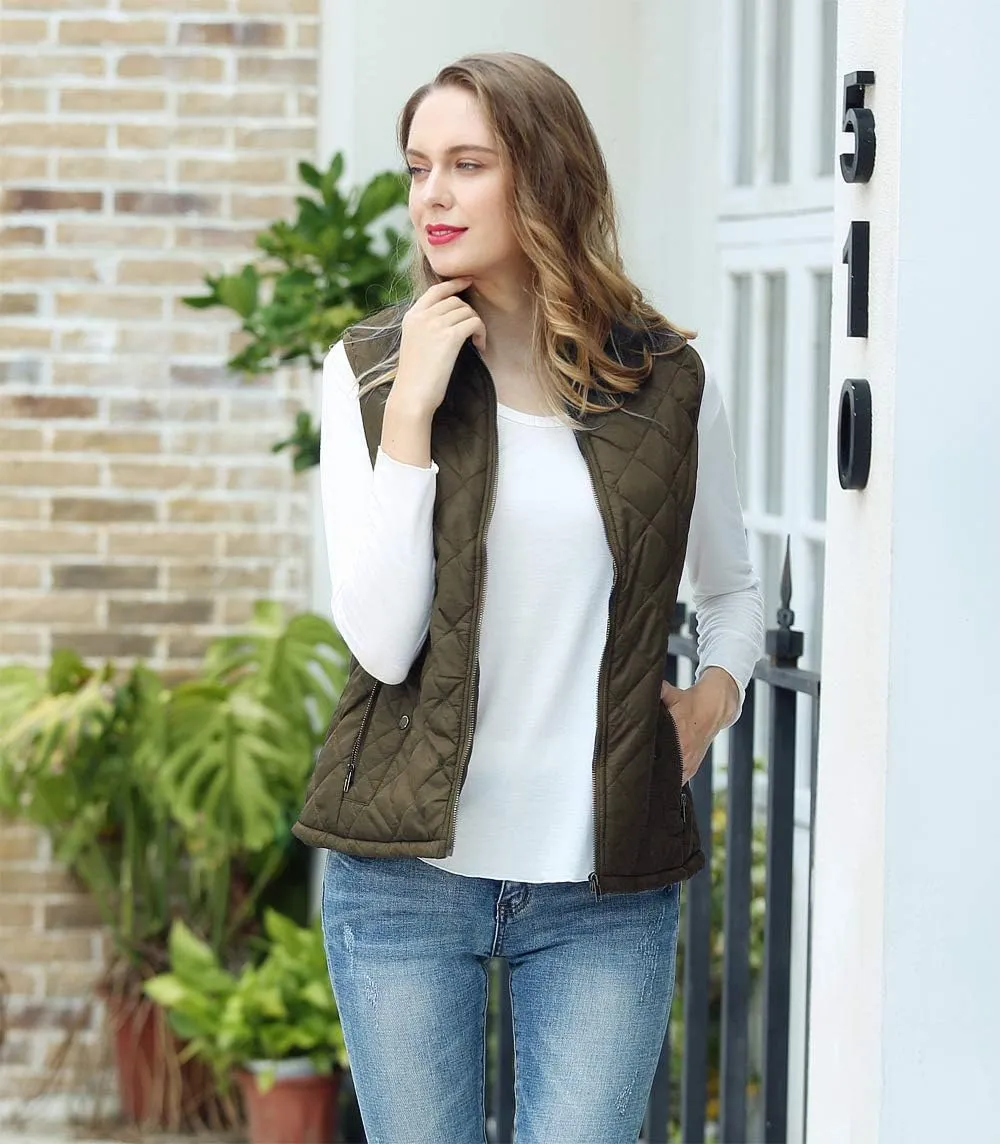 MISS MOLY Women Lightweight Quilted Padded Vest Stand Collar Zip Up Front Gilet Quilted