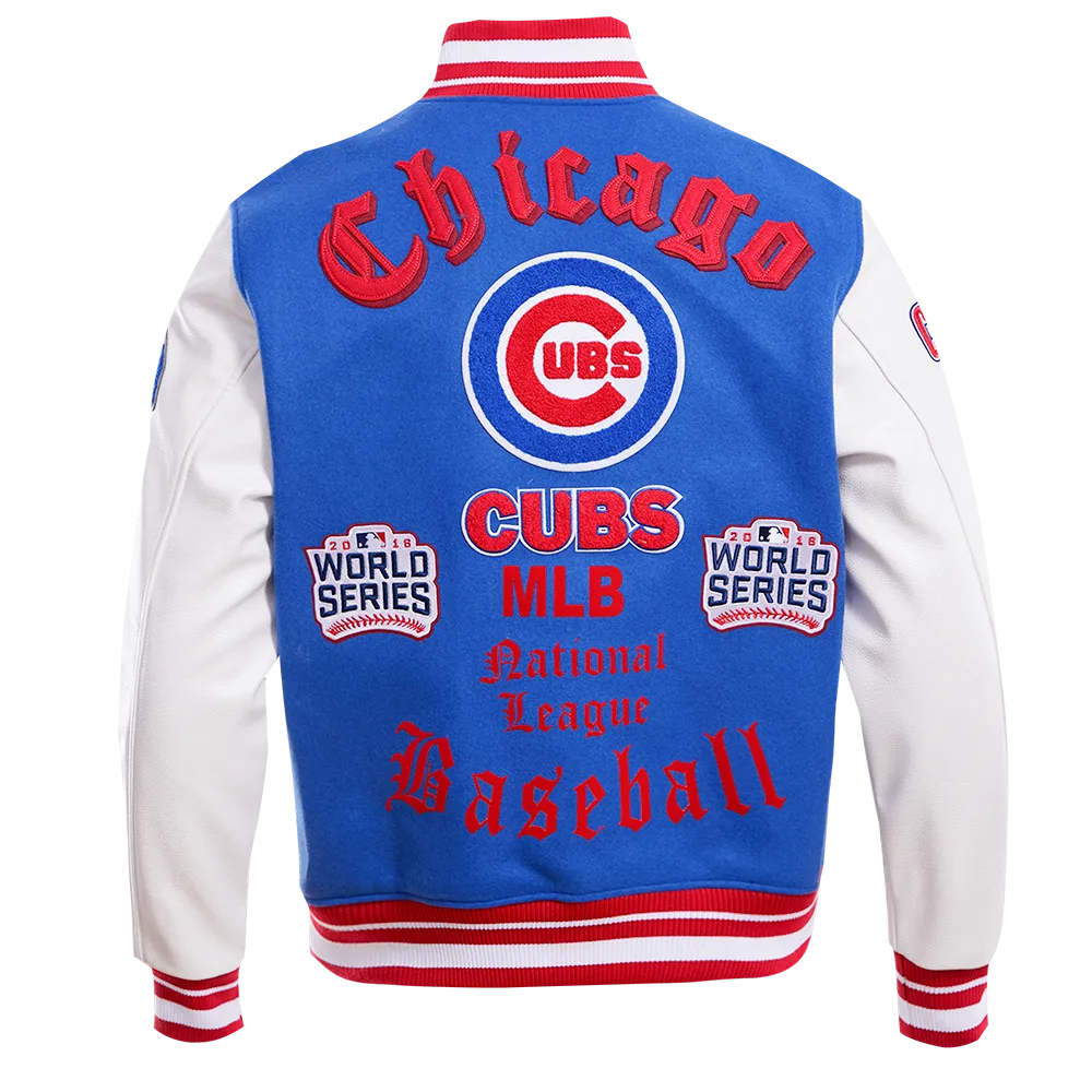 MLB CHICAGO CUBS OLD ENGLISH WOOL MEN'S VARSITY JACKET (ROYAL/RED)