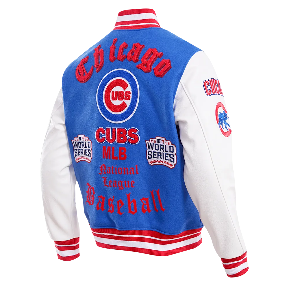 MLB CHICAGO CUBS OLD ENGLISH WOOL MEN'S VARSITY JACKET (ROYAL/RED)