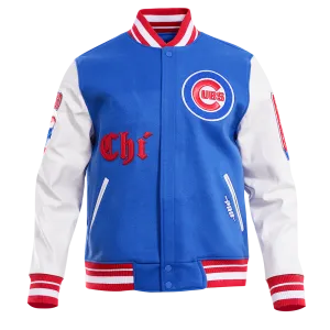 MLB CHICAGO CUBS OLD ENGLISH WOOL MEN'S VARSITY JACKET (ROYAL/RED)