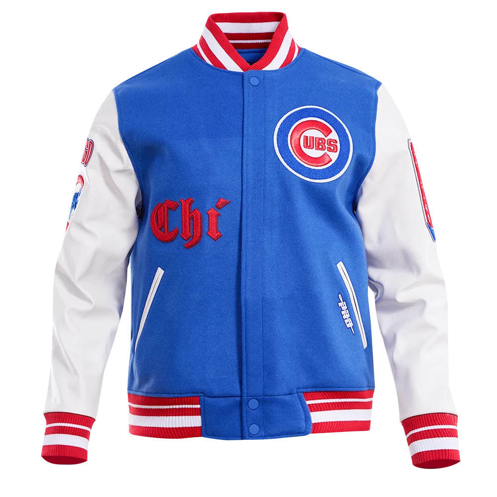 MLB CHICAGO CUBS OLD ENGLISH WOOL MEN'S VARSITY JACKET (ROYAL/RED)