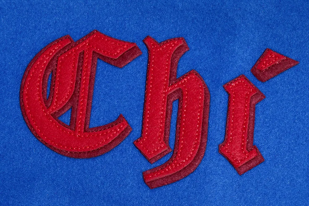 MLB CHICAGO CUBS OLD ENGLISH WOOL MEN'S VARSITY JACKET (ROYAL/RED)