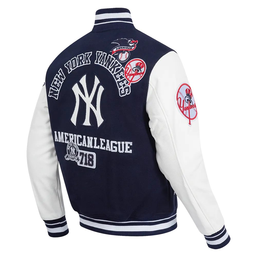 MLB NEW YORK YANKEES AREA CODE MEN'S RIB WOOL VARSITY JACKET (MIDNIGHT NAVY/WHITE)