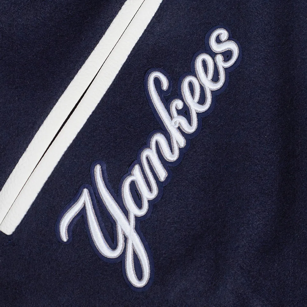 MLB NEW YORK YANKEES AREA CODE MEN'S RIB WOOL VARSITY JACKET (MIDNIGHT NAVY/WHITE)