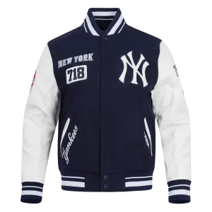 MLB NEW YORK YANKEES AREA CODE MEN'S RIB WOOL VARSITY JACKET (MIDNIGHT NAVY/WHITE)