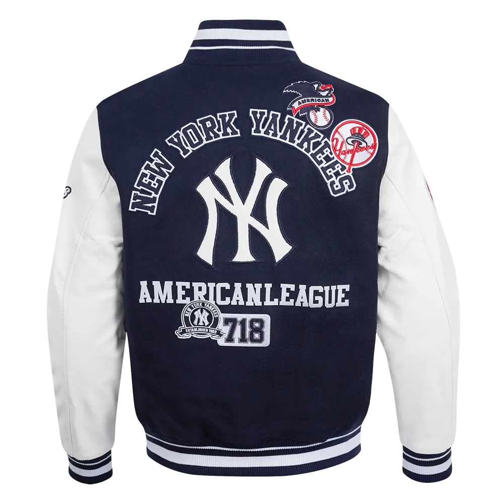 MLB NEW YORK YANKEES AREA CODE MEN'S RIB WOOL VARSITY JACKET (MIDNIGHT NAVY/WHITE)
